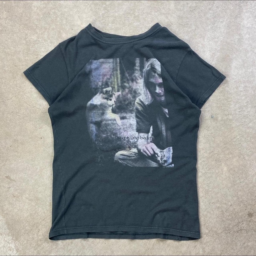 Vintage Kurt Cobain Shirt Womens XL Gray Cat Kitten Music Singer Band